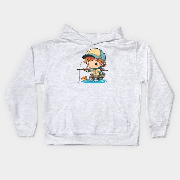 Catching fish and hearts with my kawaii skills Kids Hoodie by Pixel Poetry